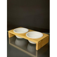 Дерев\'яна підставка під керамічні миски для собак та котів 23*12*4см, коричнева 