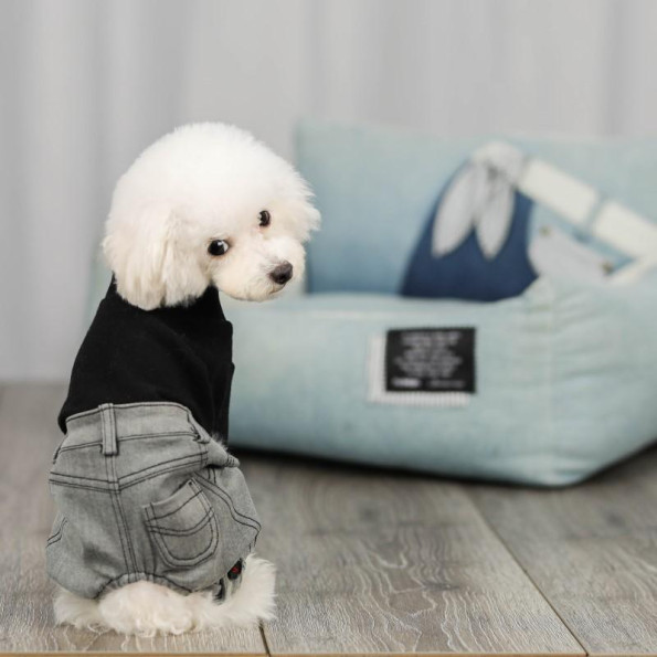 Трикотажный комбинезон для собак Cheepet штанишки из серого джинса Levi, черного цвета -
                                                        Фото 5