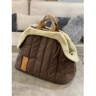 Універсальна сумка-перенесення для собак з 3 видами ручок і знімним ЗИМНИМ ЧОХЛОМ, горизонтальна прошивка, ультралегка, коричнева 