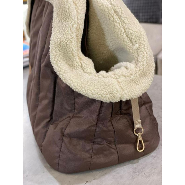 Універсальна сумка-перенесення для собак з 3 видами ручок і знімним ЗИМНИМ ЧОХЛОМ, горизонтальна прошивка, ультралегка, коричнева  -
                                                        Фото 3