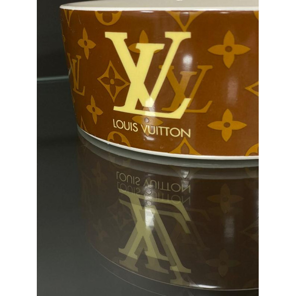 Брендовая керамическая миска для животных собак и котов одинарная Louis Vuitton, коричневая -
                                                        Фото 2