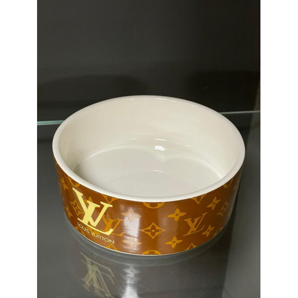 Брендовая керамическая миска для животных собак и котов одинарная Louis Vuitton, коричневая -
                                                        Фото 4