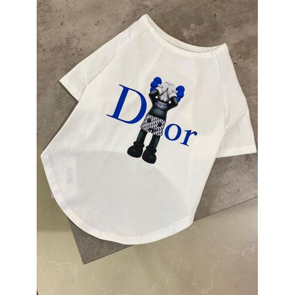 Брендовая футболка для собак DIOR BEARBRICK хлопок белая M Брендовая футболка для собак DIOR BEARBRICK хлопок белая M