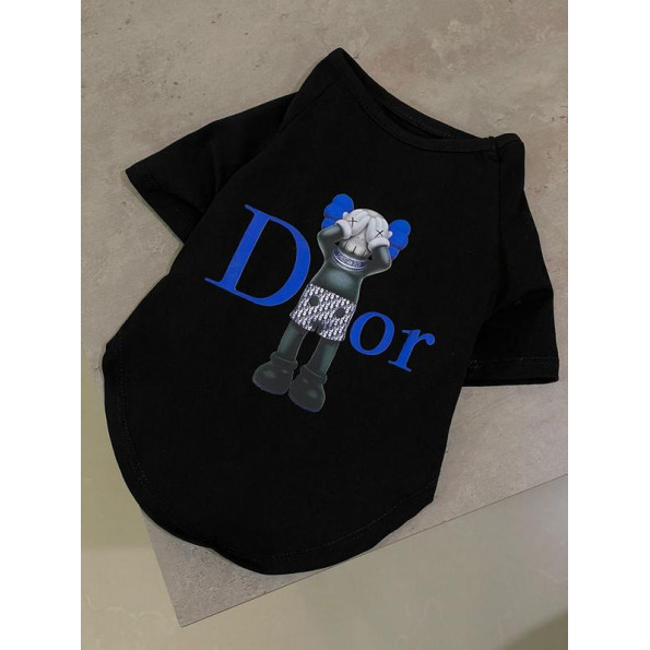 Брендова футболка для собак DIOR BEARBRICK бавовна чорна M