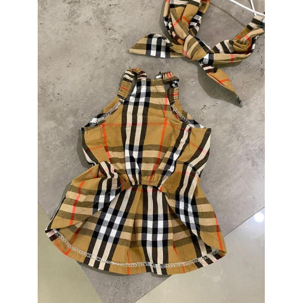 Брендовое летнее платье для собак Burberry на брительках, с ободком на затяжке, коричневое M -
                                                        Фото 2