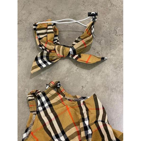 Брендовое летнее платье для собак Burberry на брительках, с ободком на затяжке, коричневое M -
                                                        Фото 3