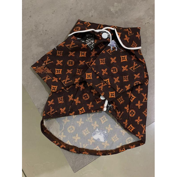Брендовая рубашка для собак Louis Vuitton на кнопках, шелк коричневая 2XL