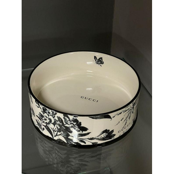 Брендовая керамическая миска для животных собак и котов GUCCI с цветами, синяя