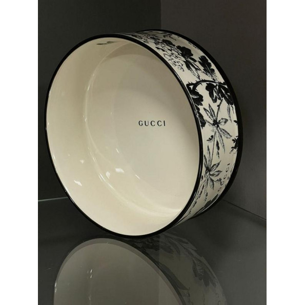 Брендовая керамическая миска для животных собак и котов GUCCI с цветами, синяя -
                                                        Фото 2