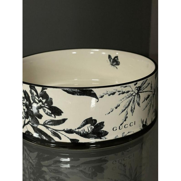 Брендовая керамическая миска для животных собак и котов GUCCI с цветами, синяя -
                                                        Фото 3