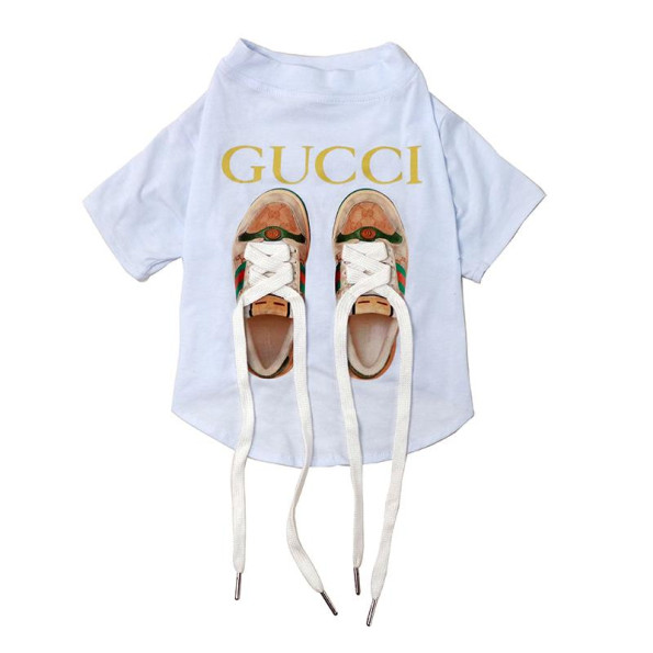 Брендовая футболка для собак Gucci кеды со шнурками, белая S