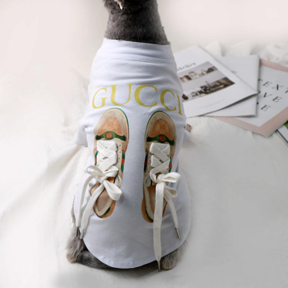 Брендовая футболка для собак Gucci кеды со шнурками, белая S -
                                                        Фото 5