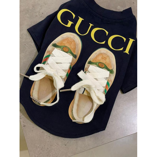 Брендова футболка для собак Gucci кеди зі шнурками, чорна S Брендова футболка для собак Gucci кеди зі шнурками, чорна S