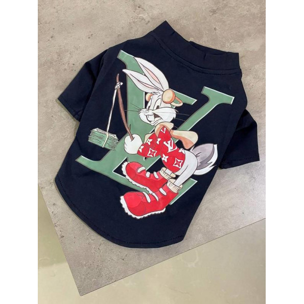 Брендовая футболка для собак LOUIS VUITTON с зайцем bugs bunny, черная S