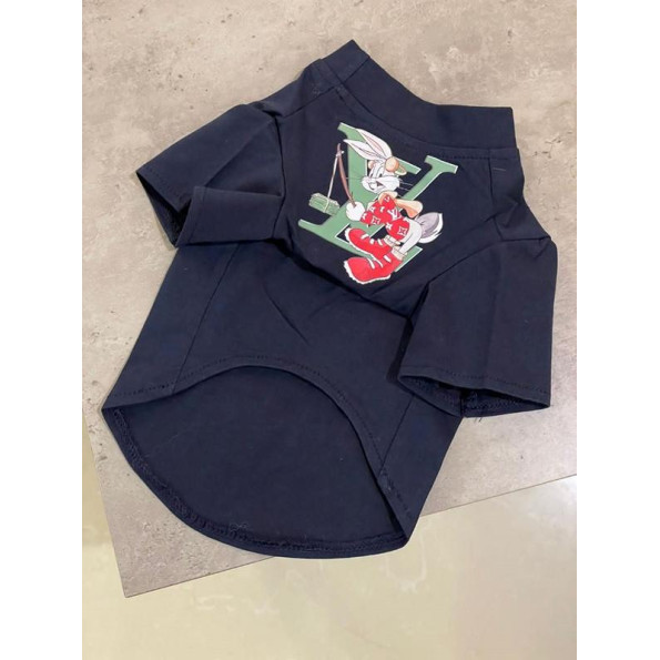 Брендовая футболка для собак LOUIS VUITTON с зайцем bugs bunny, черная S -
                                                        Фото 2