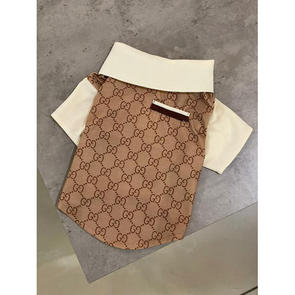 Брендовая футболка поло для собак Gucci с кармашком и белыми рукавами, коричневая L