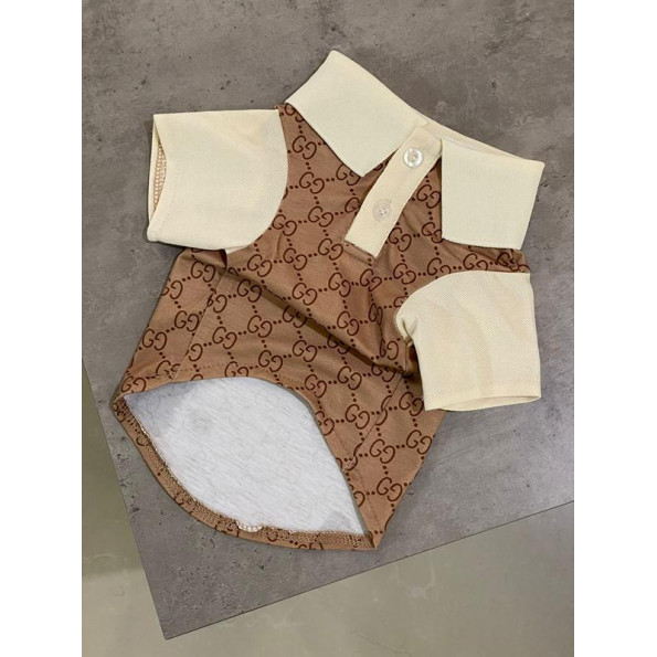 Брендовая футболка поло для собак Gucci с кармашком и белыми рукавами, коричневая L -
                                                        Фото 2