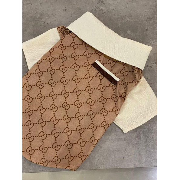 Брендовая футболка поло для собак Gucci с кармашком и белыми рукавами, коричневая L -
                                                        Фото 3