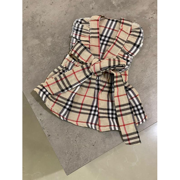 Брендова літня сукня для собак Burberry з бантом, коричнева L Брендова літня сукня для собак Burberry з бантом, коричнева L