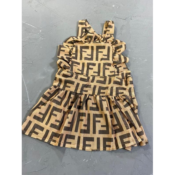 Брендовое летнее платье для собак Fendi шелковое на брительках, коричневое S