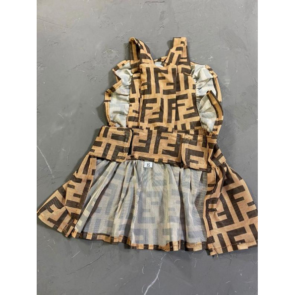 Брендовое летнее платье для собак Fendi шелковое на брительках, коричневое S -
                                                        Фото 4