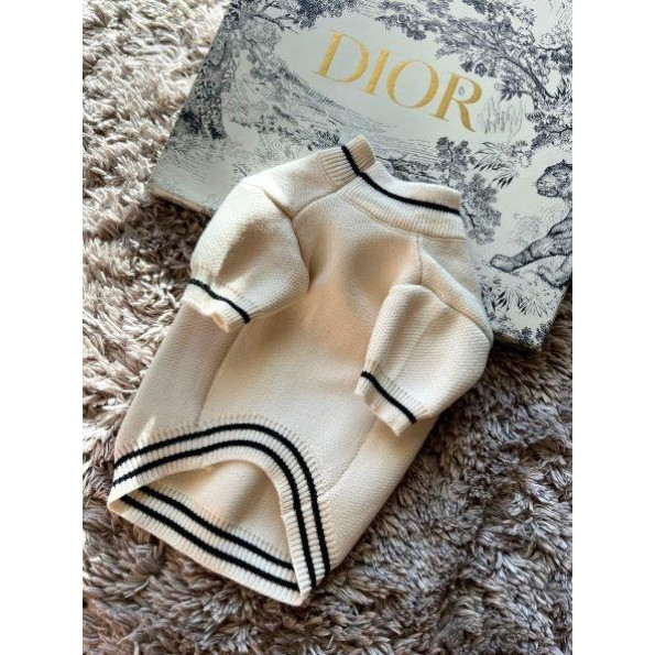 Брендовий светр для собак DIOR c чорним написом, білий 2XL -
                                                        Фото 2