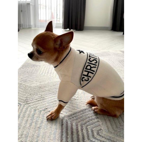 Брендовий светр для собак DIOR c чорним написом, білий 2XL -
                                                        Фото 3