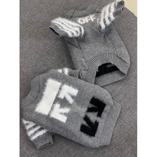 Брендовий светр для собак OFF WHITE з логотипом на спинці, сірий