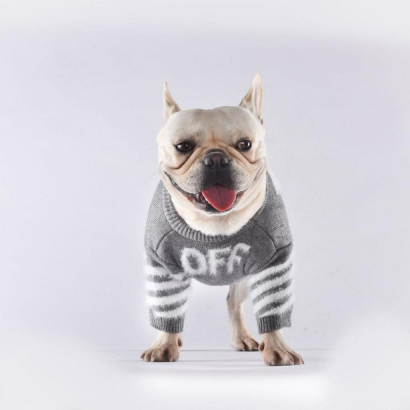 Брендовий светр для собак OFF WHITE з логотипом на спинці, сірий -
                                                        Фото 5