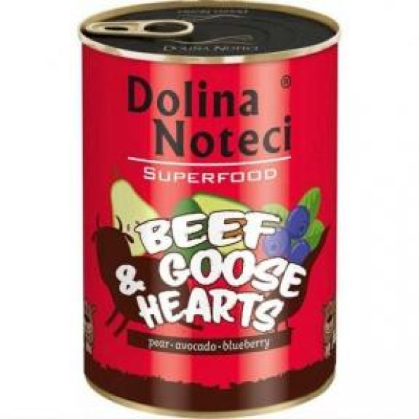 Консерви для собак DOLINA NOTECI PREMIUM SUPERFOOD яловичина та гусяче серце 400г 
