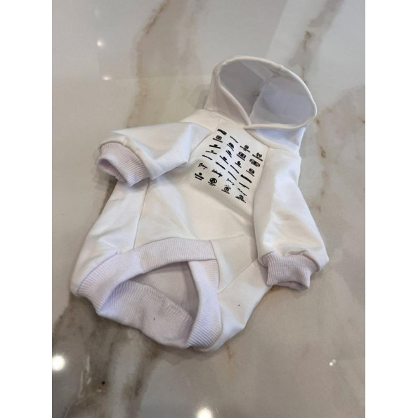 Брендовая Толстовка для собак BALENCIAGA с капюшоном, с рисунками логотипа на спинке, белая XS -
                                                        Фото 3