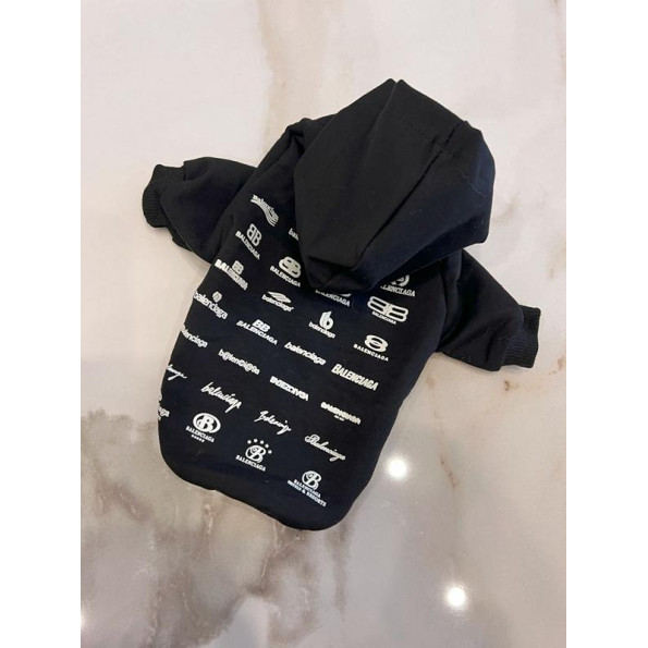 Брендовая Толстовка для собак BALENCIAGA с капюшоном, с рисунками логотипа на спинке, Черная M
