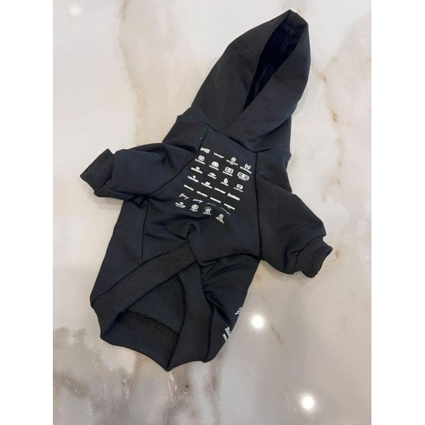Брендовая Толстовка для собак BALENCIAGA с капюшоном, с рисунками логотипа на спинке, Черная M -
                                                        Фото 2