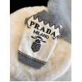 Брендовий светр для собак PRADA з логотипом на спинці, сірі краї з зигзагами, білий L