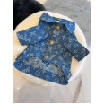 Брендова джинсова курточка для собак Louis Vuitton Supreme з білими логотипами, блакитна S