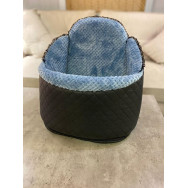 Автокрісло для собак і кішок в машину Maralis синє плюшеве хутро і прошита ромбами плащівка, чорне 