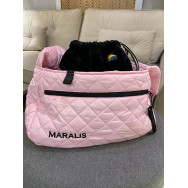 Сумка-перенесення для собак на плече MARALIS зимова хутряна сумка всередині, з кишенею на змійці, рожева 