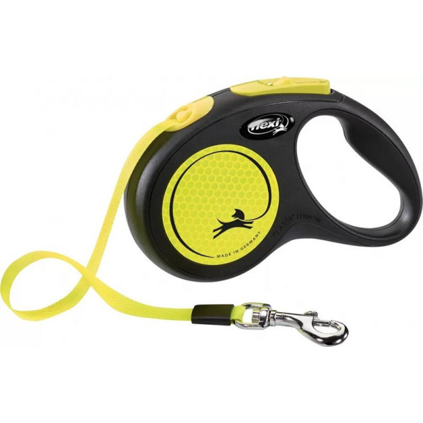 Рулетка для собак с ленточным поводком S Flexi New Neon желтого цвета 5м/15кг Рулетка для собак с ленточным поводком S Flexi New Neon желтого цвета 5м/15кг