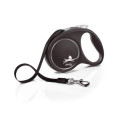 Черная рулетка для собак с ленточным поводком L Flexi Black Design с cеребрянным цветом 5м/50кг