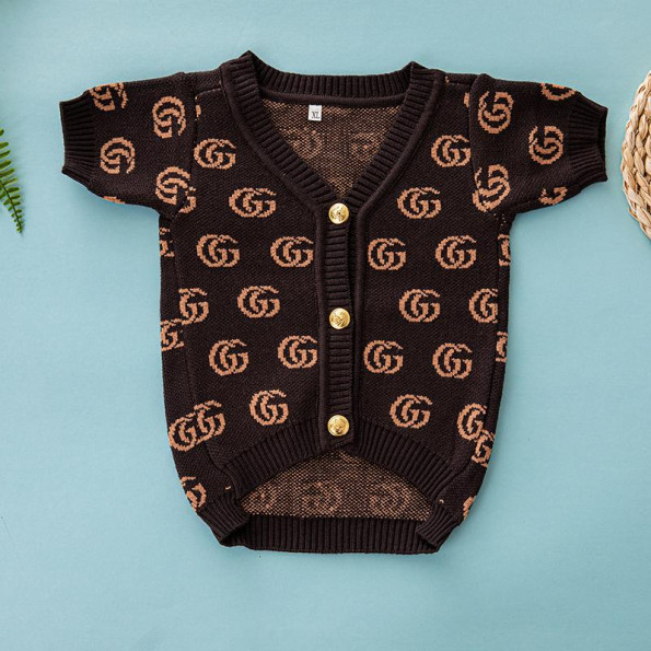 Брендова кофта для собак GUCCI на гудзиках з бежевими літерами GG, коричнева M