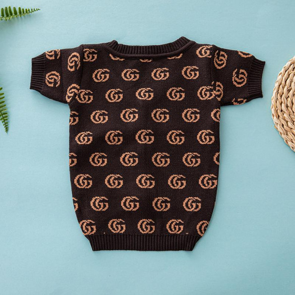 Брендова кофта для собак GUCCI на гудзиках з бежевими літерами GG, коричнева M -
                                                        Фото 2