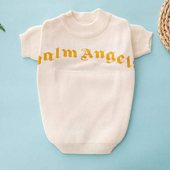 Брендовый свитер для собак PALM ANGELS с золотой надписью, белаый Белый S Брендовый свитер для собак PALM ANGELS с золотой надписью, белаый Белый S