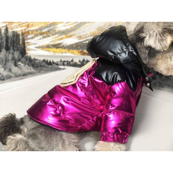 Брендова зимова куртка для собак MONCLER на пуху з капюшоном, малинова -
                                                        Фото 6