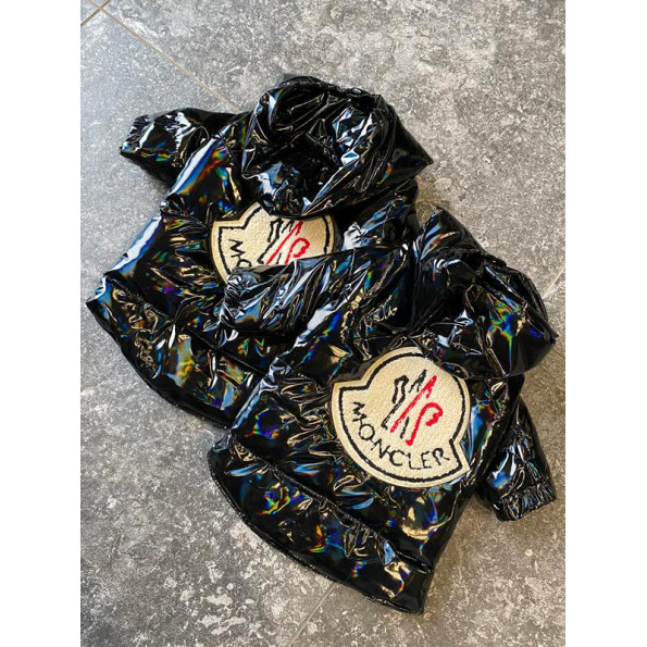 Брендова зимова куртка для собак MONCLER на пуху з капюшоном, чорна