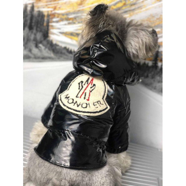 Брендова зимова куртка для собак MONCLER на пуху з капюшоном, чорна -
                                                        Фото 4