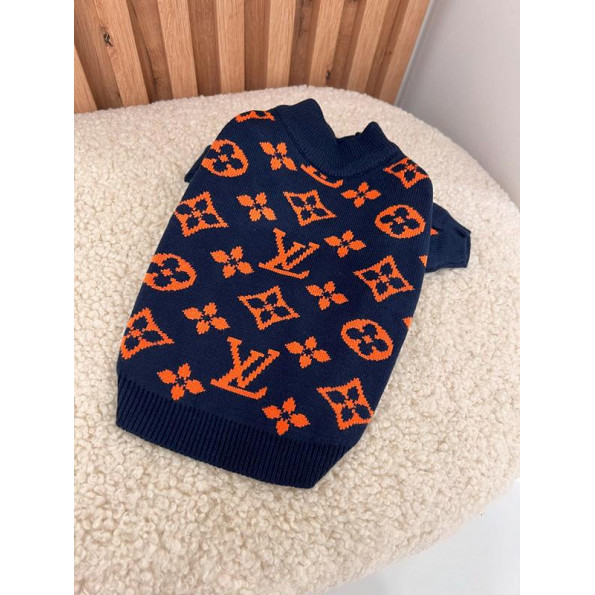 Светр для собак Louis Vuitton з дрібними помаранчевими логотипами бренда, коричневий M Светр для собак Louis Vuitton з дрібними помаранчевими логотипами бренда, коричневий M