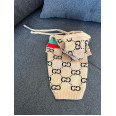 Брендова в\'язана кофта для собак GUCCI з капюшоном на шнурках, зелено-червона смуга на спинці, бежева