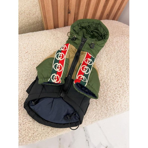 Зимова куртка для собак GUCCI з капюшоном на змійці зелена 2XL -
                                                        Фото 3