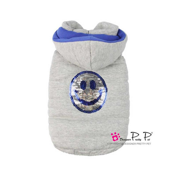 Зимний жилет для собак Pretty Pet Happy Hooded с рисунком смайла с поедками, с капюшоном, серая