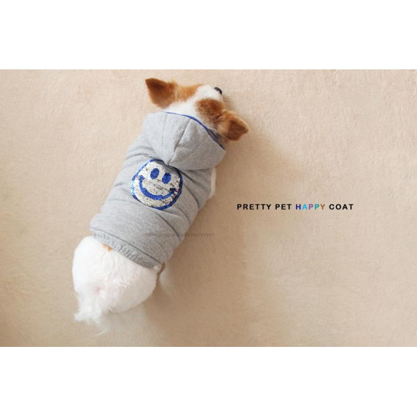Зимний жилет для собак Pretty Pet Happy Hooded с рисунком смайла с поедками, с капюшоном, серая -
                                                        Фото 2